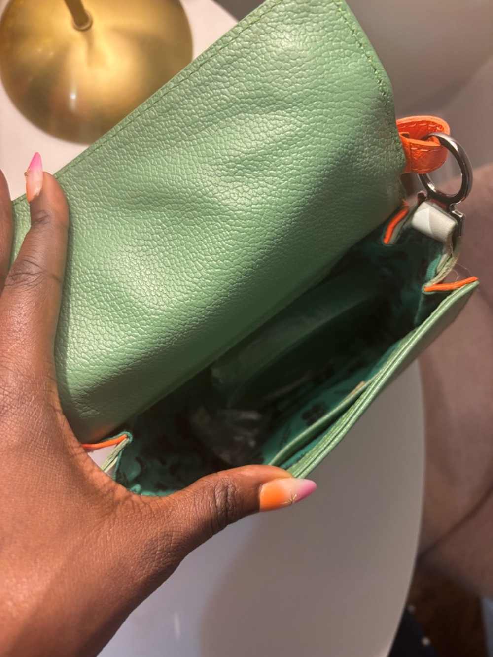 Min & Mon Green and Orange Leather Crossbody Bag - Picture 4 of 5